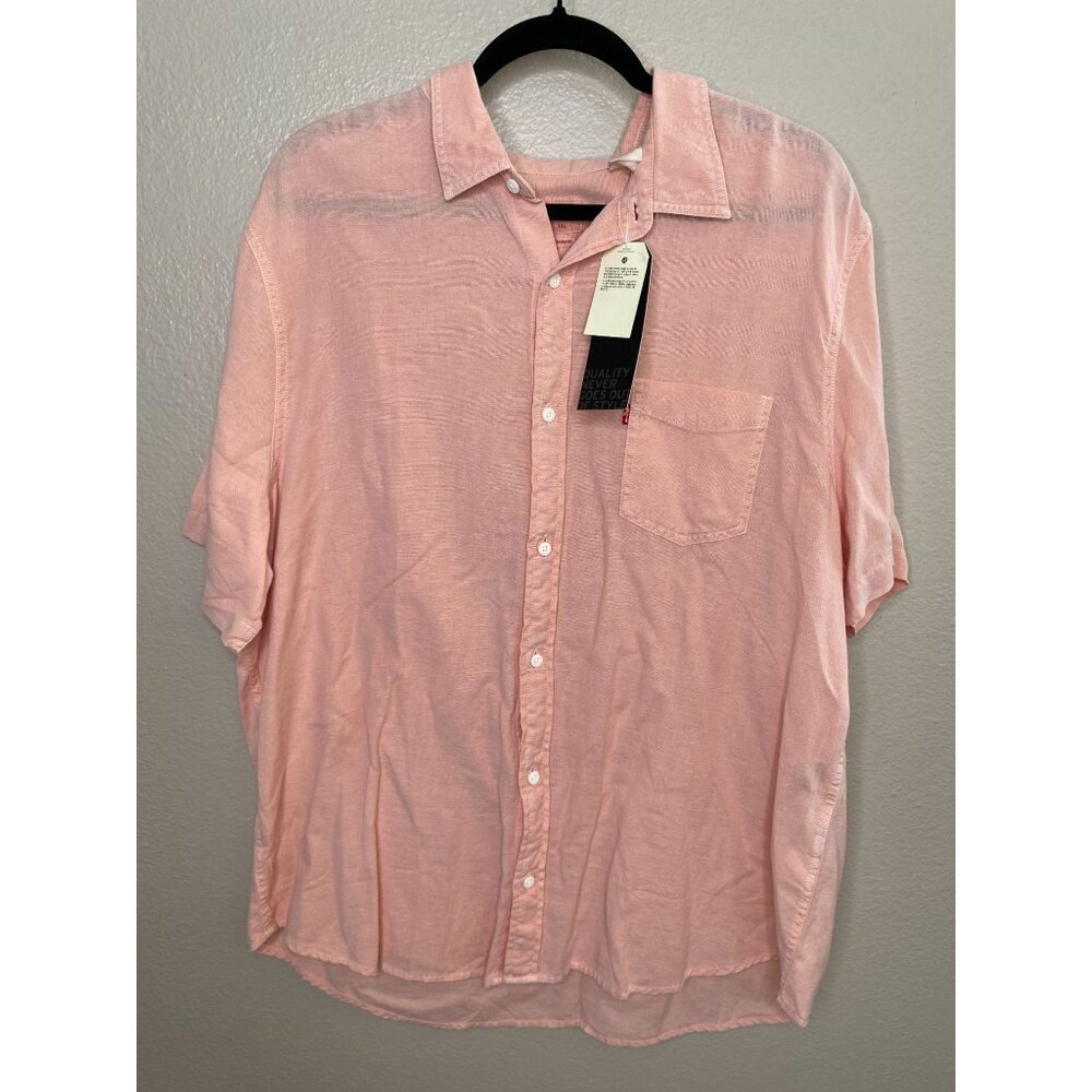 NWT Levi's Mens‎ Pink Button-Up Shirt XXL Cotton Blend collared short sleeve - Picture 2 of 7
